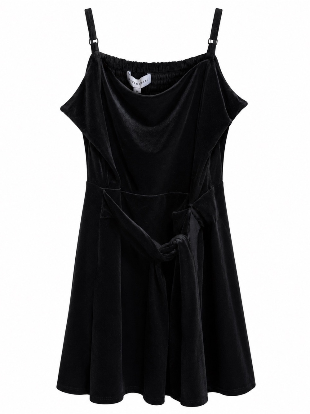Black Velvet Midi Dress Tie Waist Minimalist Cocktail Party Dress Size 9/10 NWT